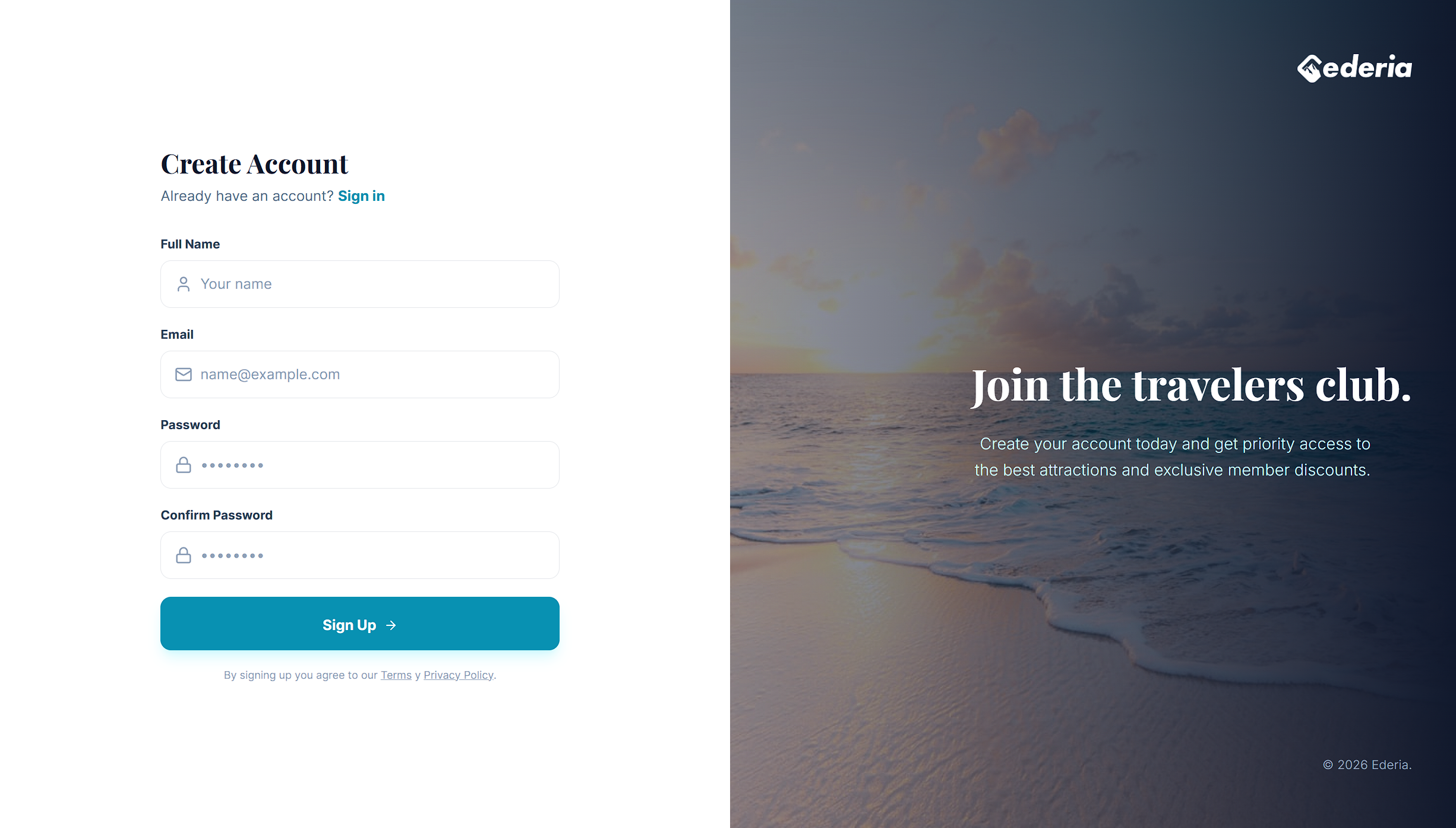 Ederia Sign Up