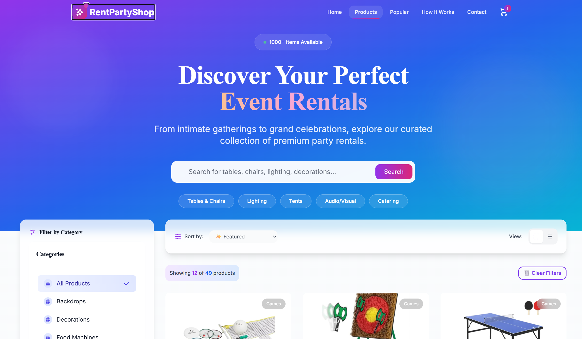 RentPartyShop Products